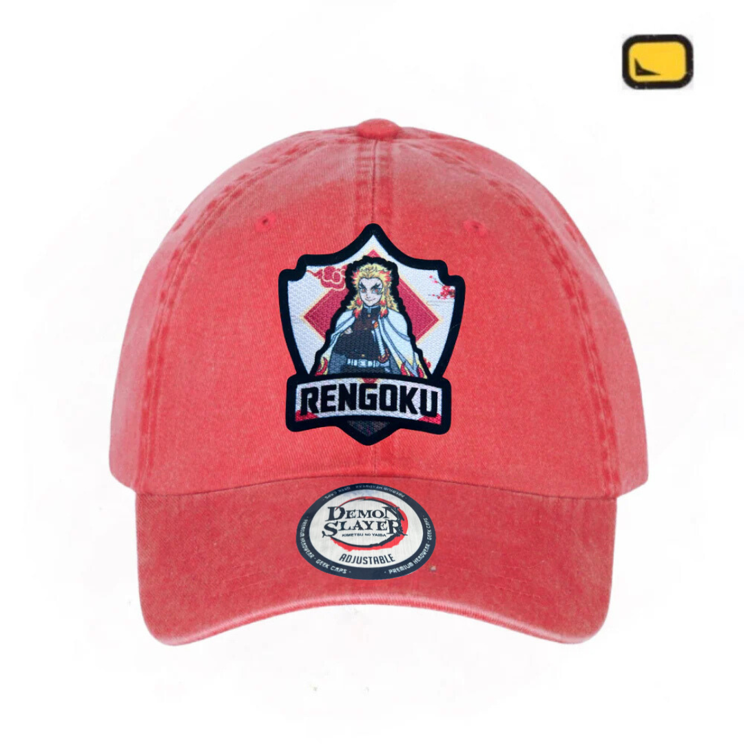 Gorra Demon Slayer: Kimetsu No Yaiba Pilar de la Llama Kyojuro Rengoku Roja Tipo Deslavada
