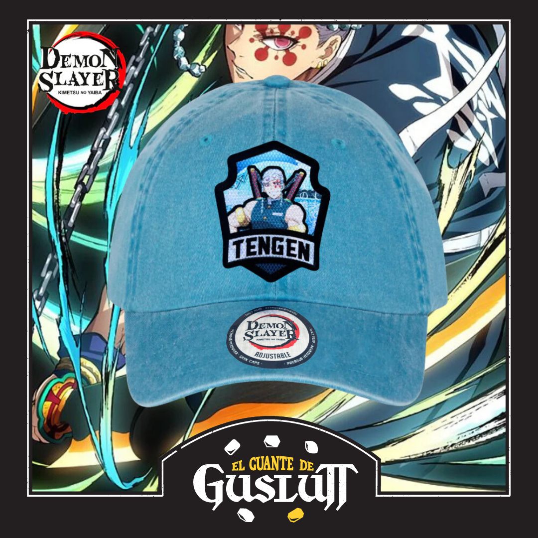 Gorra Demon Slayer: Kimetsu No Yaiba Pilar del Sonido Tengen Uzui Azul Turquesa Tipo Deslavada