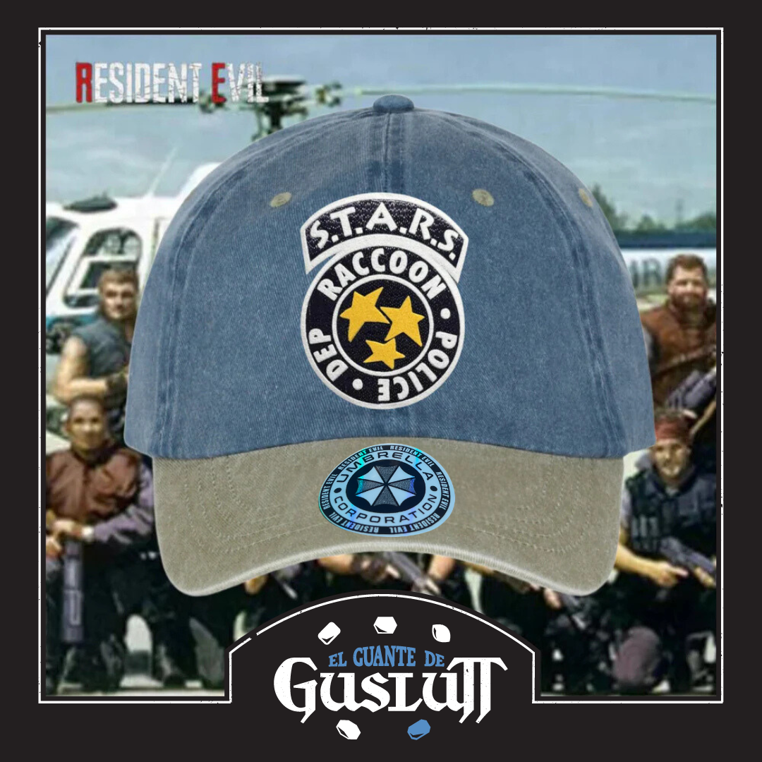 Gorra Resident Evil S.T.A.R.S. Logo Azul/Beige Tipo Deslavada