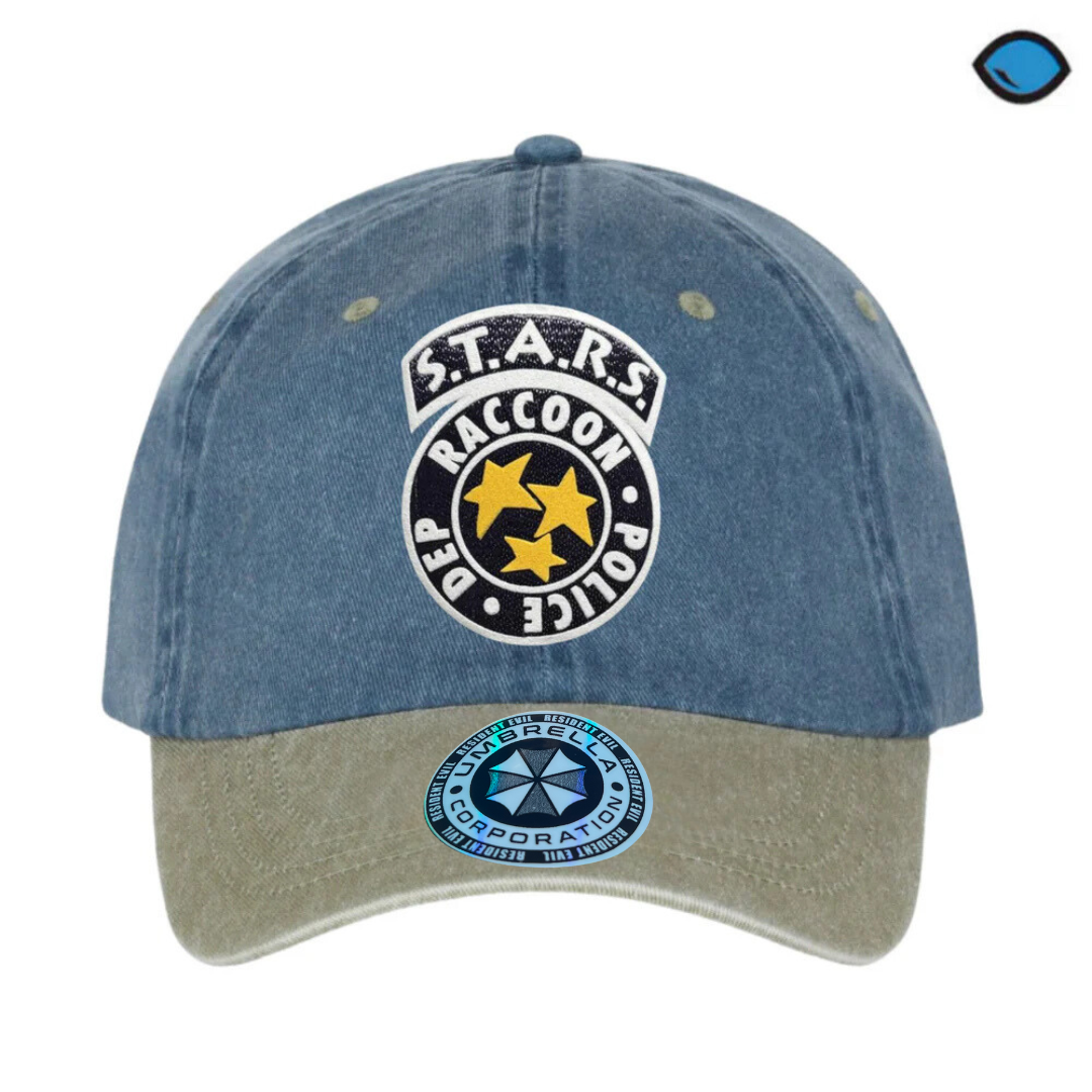 Gorra Resident Evil S.T.A.R.S. Logo Azul/Beige Tipo Deslavada