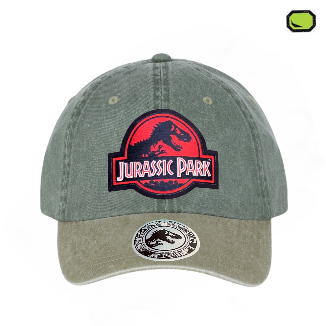 Gorra Jurassic Park Logo Clásico Rojo Verde/Beige Tipo Deslavada