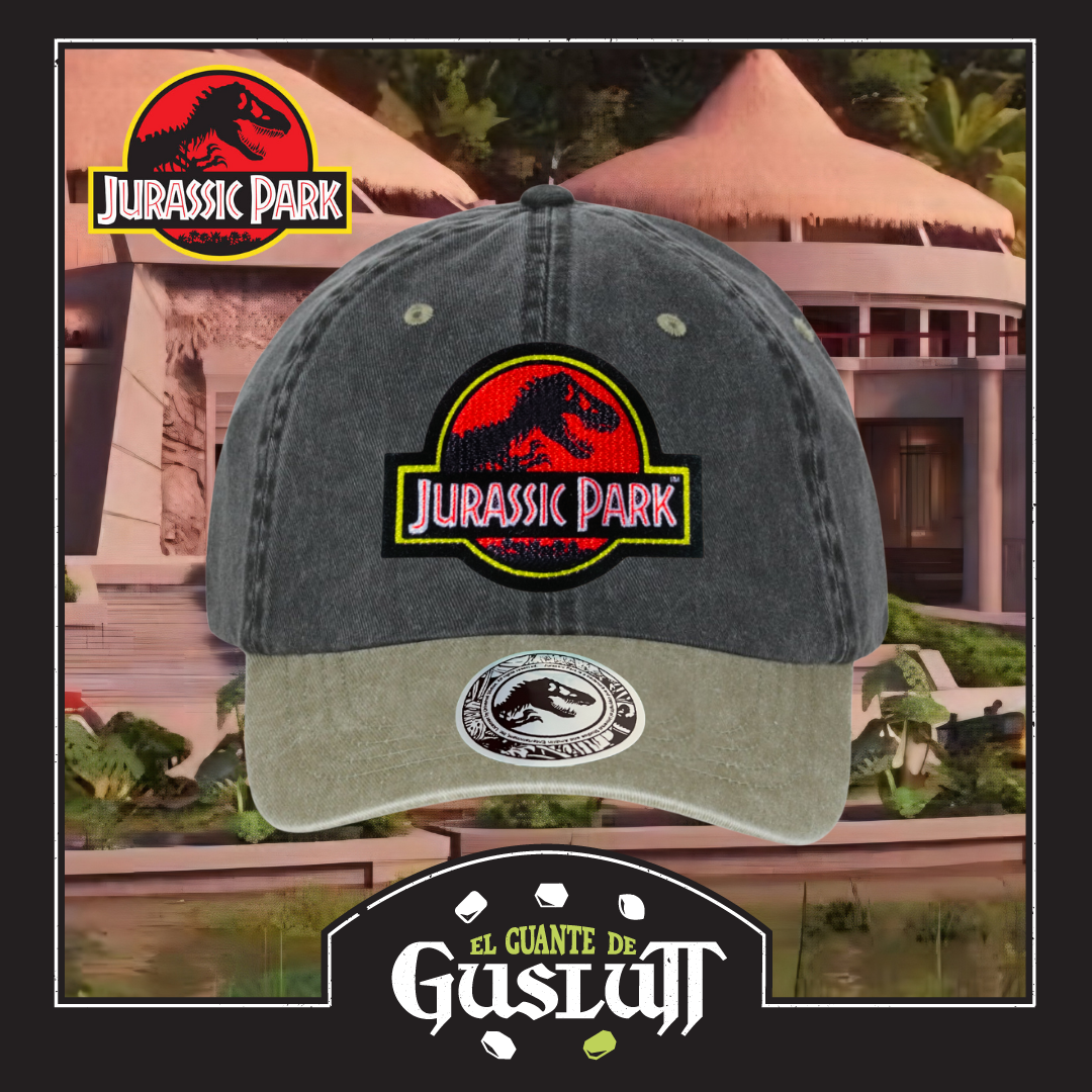 Gorra Jurassic Park Logo Clásico Rojo Gris/Beige Tipo Deslavada