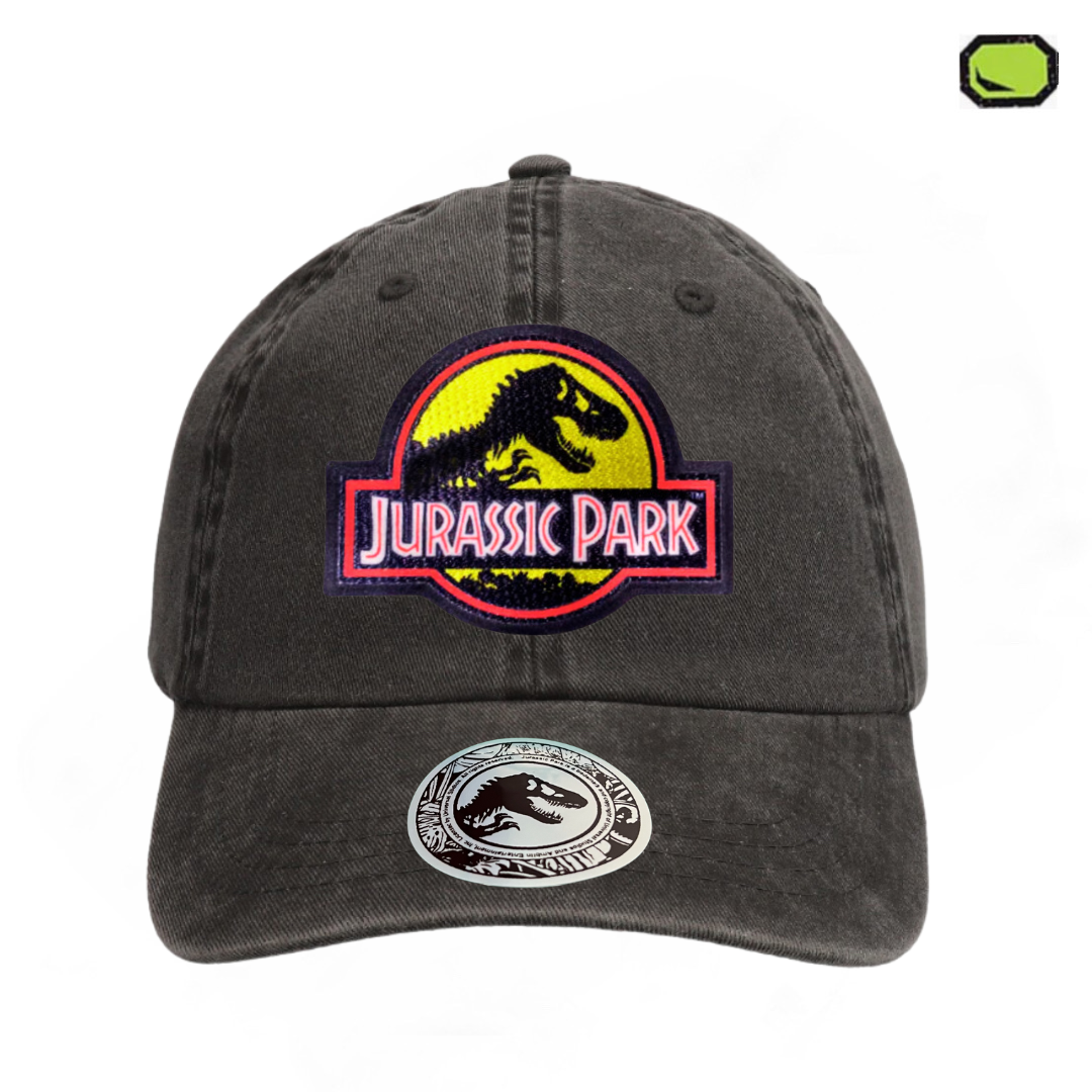Gorra Jurassic Park Logo Clásico Amarillo Tipo Deslavada