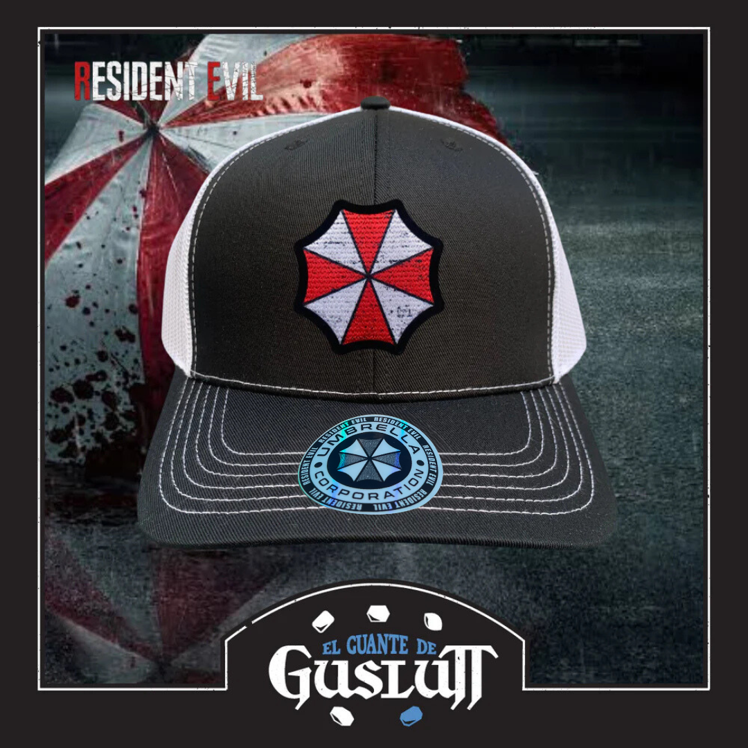 Gorra Resident Evil Umbrella Logo Negra/Blanca Tipo Trucker Premium