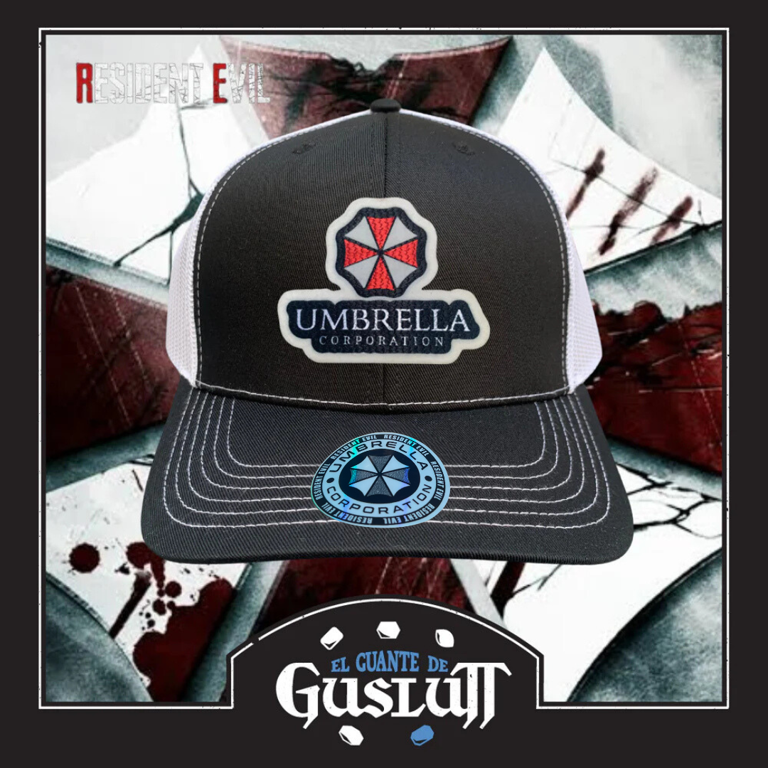 Gorra Resident Evil Umbrella Corporation Negra/Blanca Tipo Trucker Premium