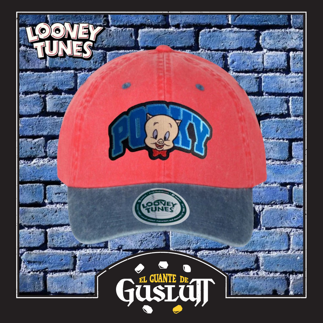 Gorra Looney Tunes Porky Pig Roja/Azul Tipo Deslavada