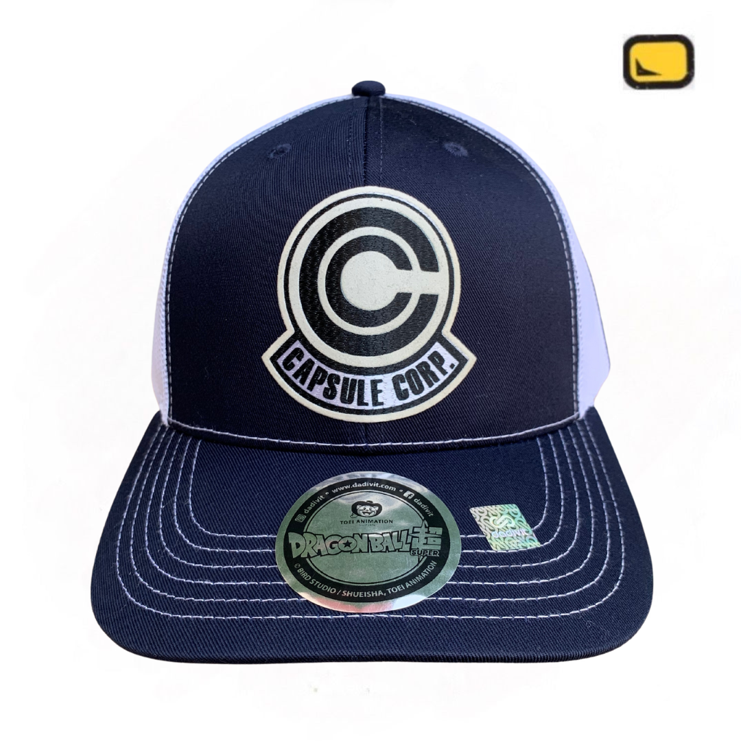 Gorra Dragon Ball Super “Capsule Corp Logo” Azul-Blanca Premium Trucker