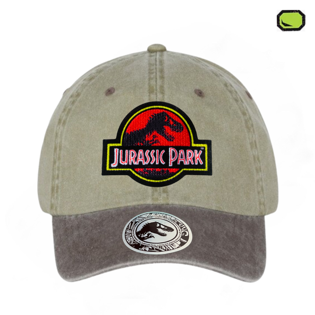 Gorra Jurassic Park Logo Clásico Rojo Beige/Café Tipo Deslavada