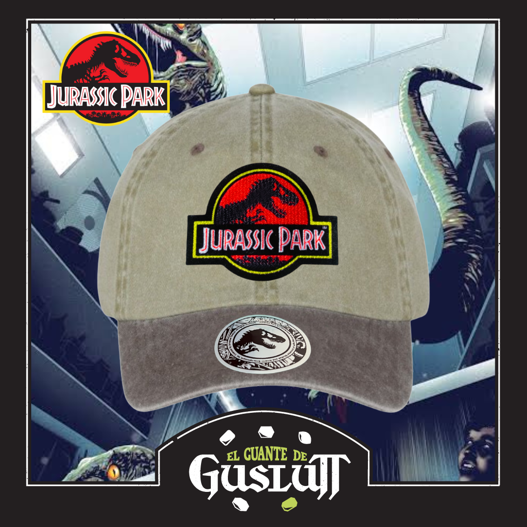 Gorra Jurassic Park Logo Clásico Rojo Beige/Café Tipo Deslavada