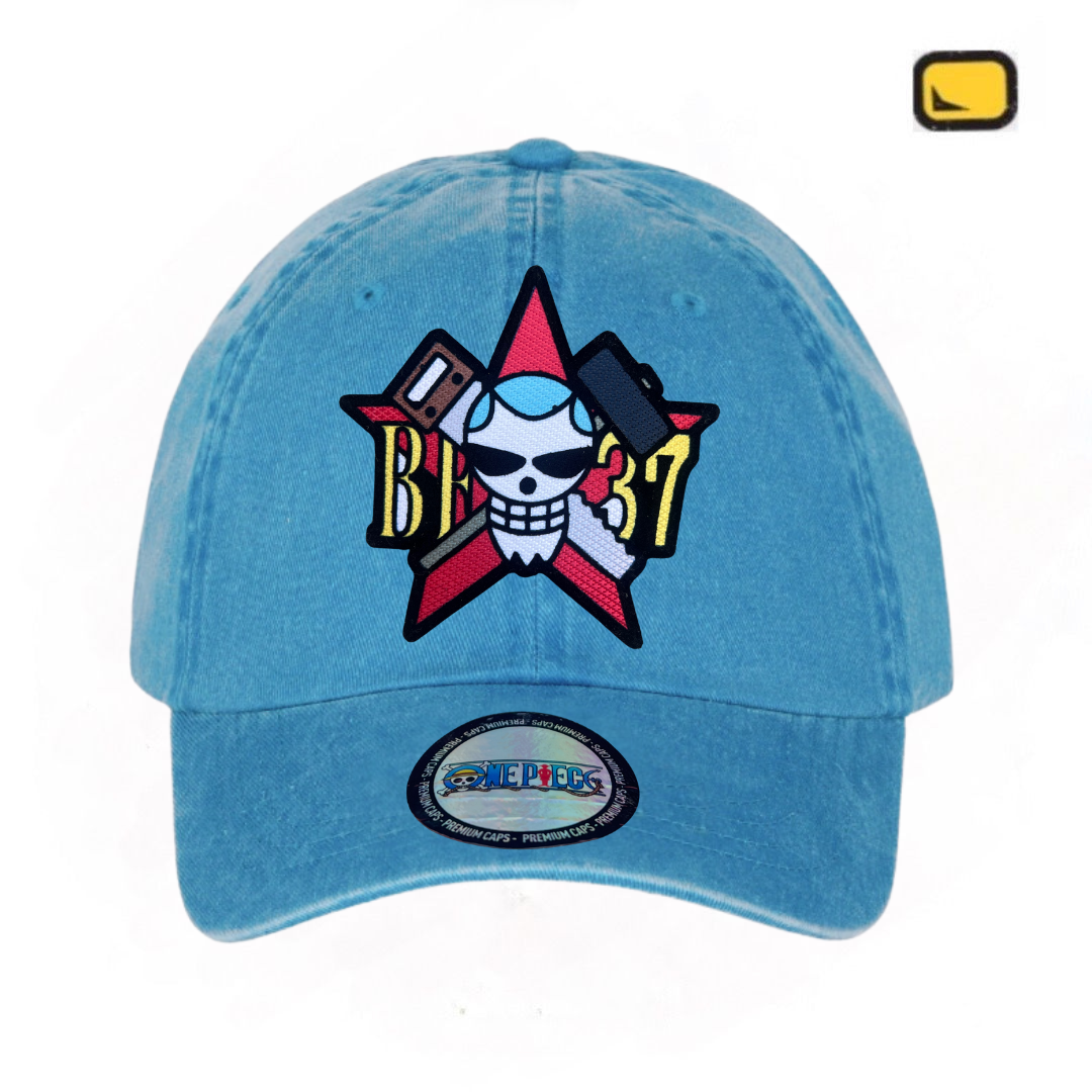 Gorra One Piece Bandera Franky Turquesa Tipo Deslavada