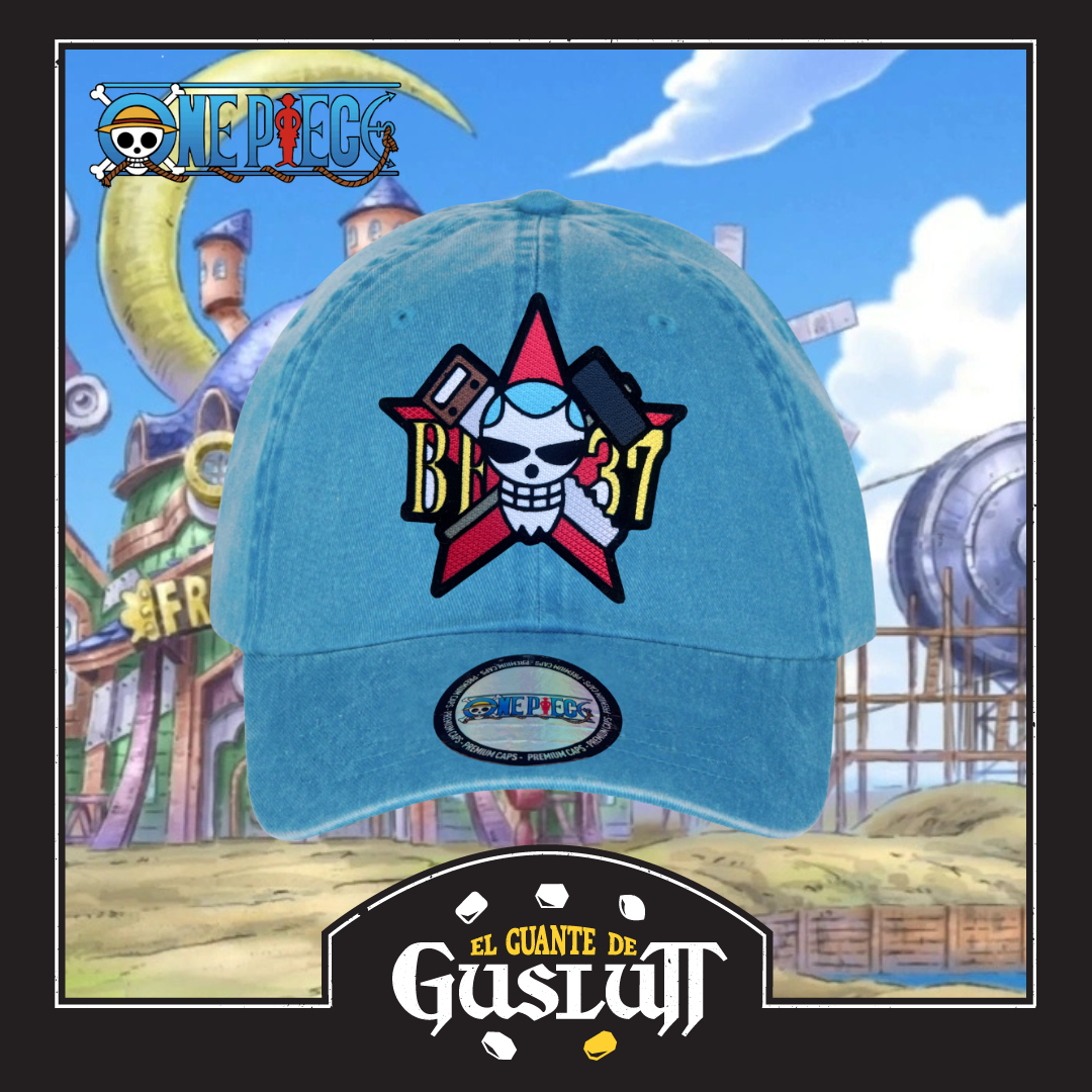 Gorra One Piece Bandera Franky Turquesa Tipo Deslavada