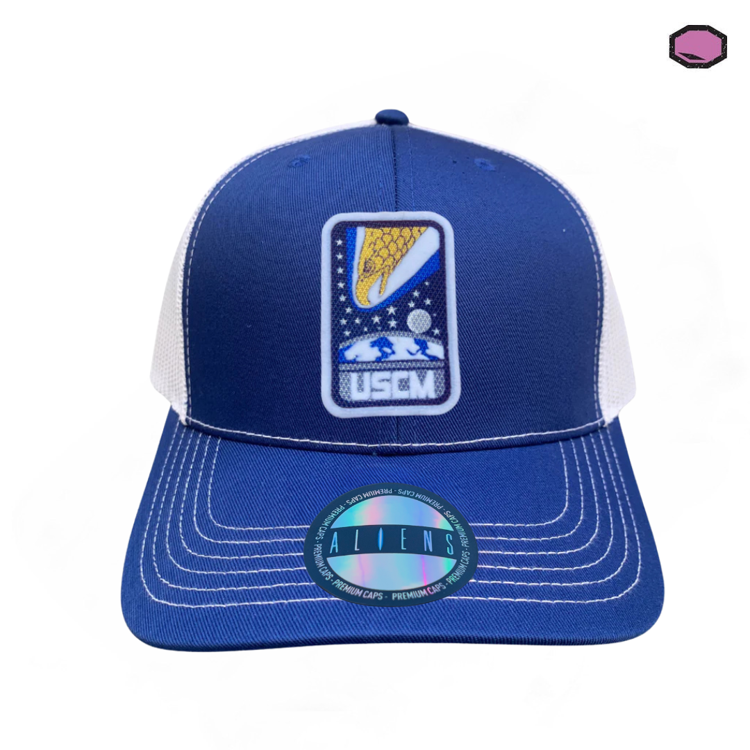 Gorra Aliens USCM Corps Logo Azul/Blanca Tipo Trucker Premium