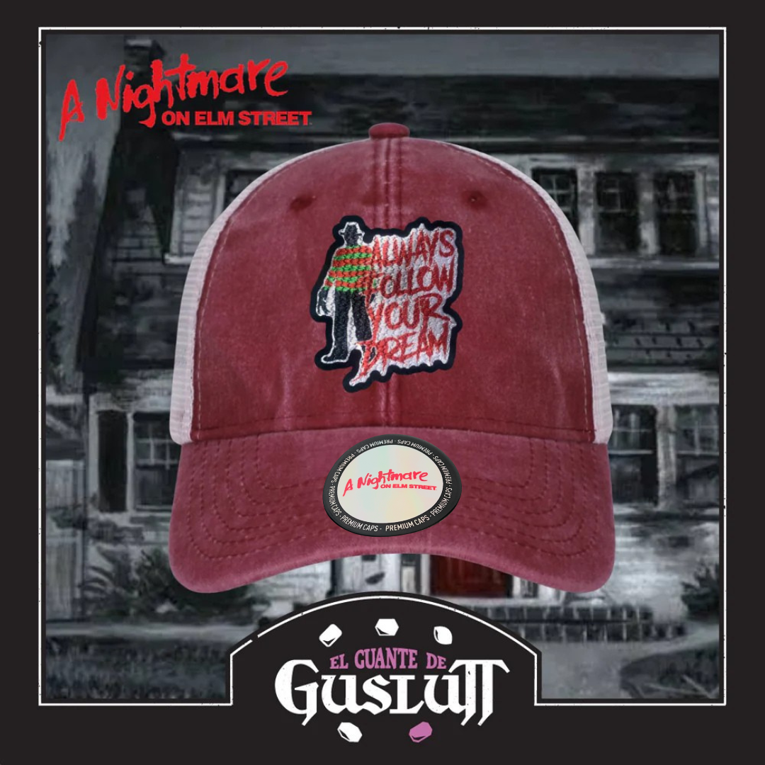 Gorra A Nightmare on Elm Street Freddy Krueger Roja/Blanca Tipo Trucker Deslavada