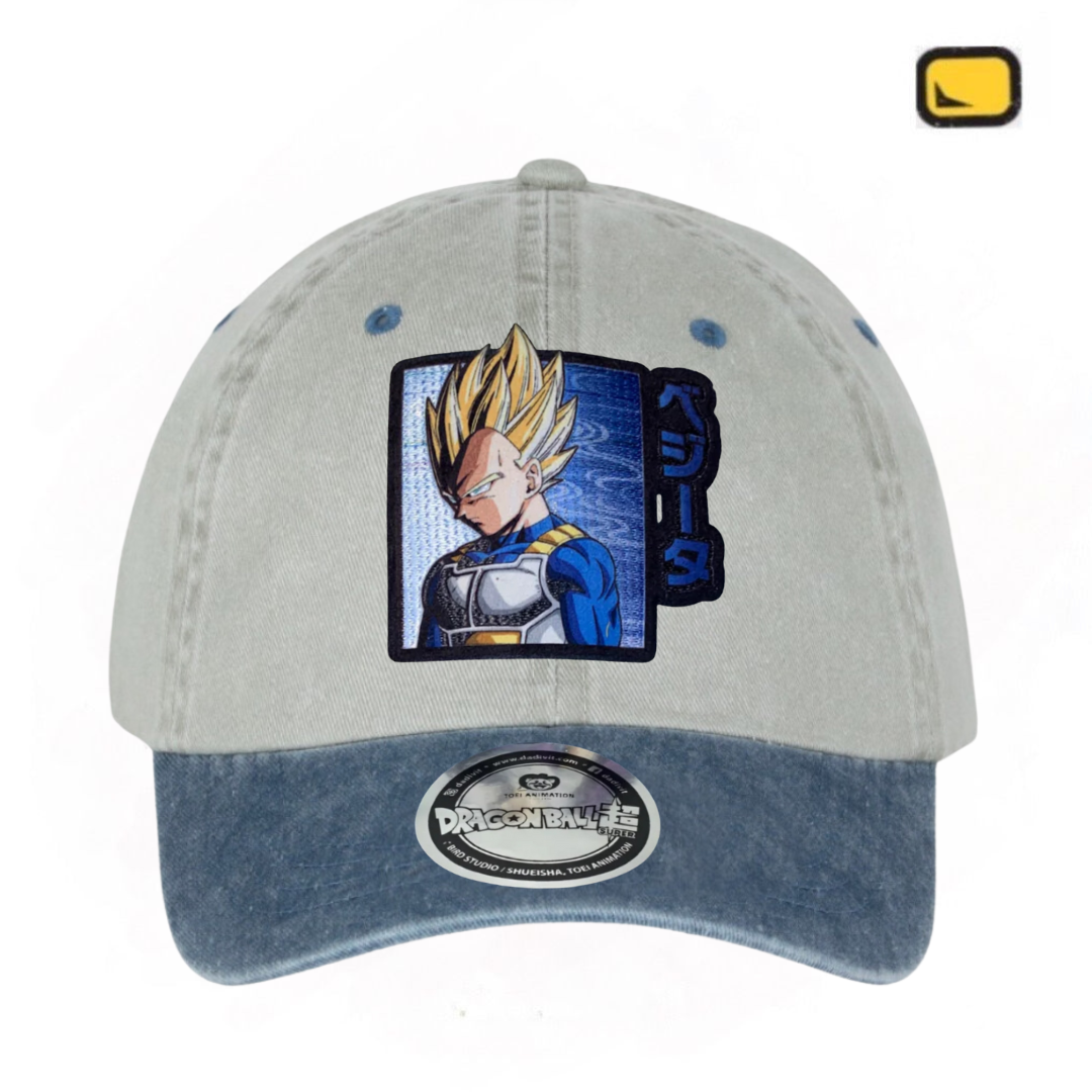 Gorra Dragon Ball Z Super Saiyan Vegeta Azul/Beige Tipo Deslavada
