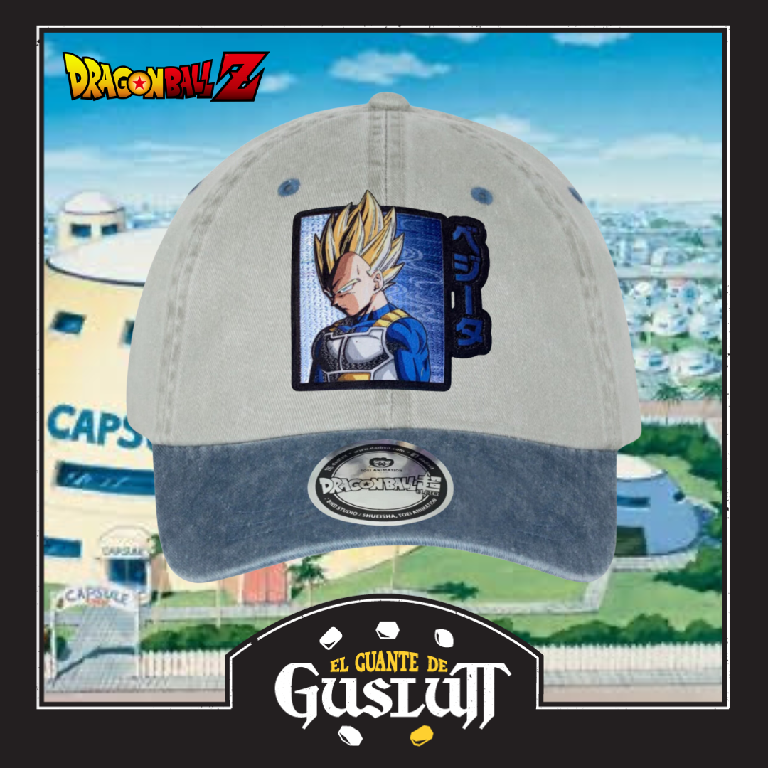 Gorra Dragon Ball Z Super Saiyan Vegeta Azul/Beige Tipo Deslavada