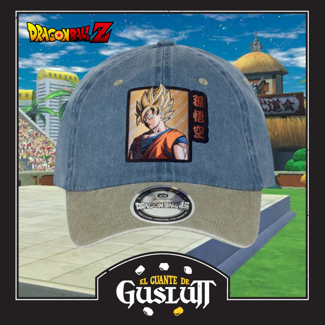 Gorra Dragon Ball Z Super Saiyan Goku Azul/Beige Tipo Deslavada