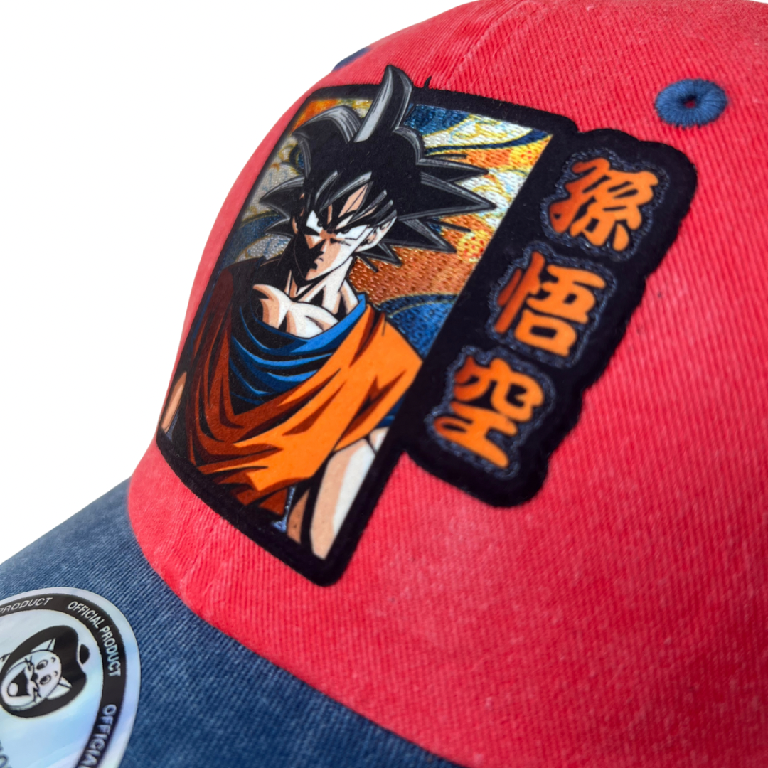 Gorra Dragon Ball Z Son Goku Roja/Azul Tipo Deslavada