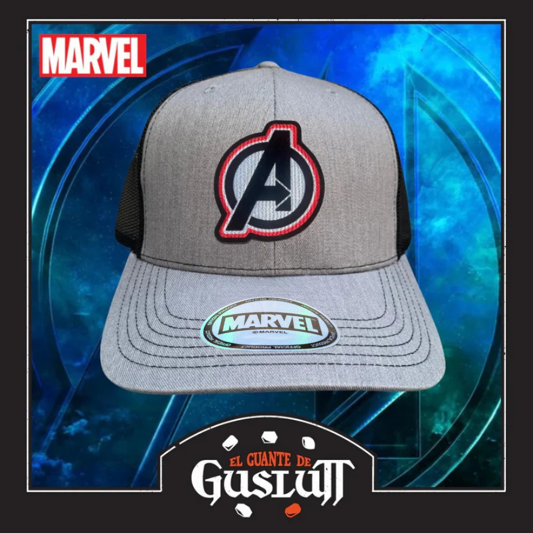 Gorra Marvel Avengers Classic Logo Gris/Negra Tipo Trucker Premium