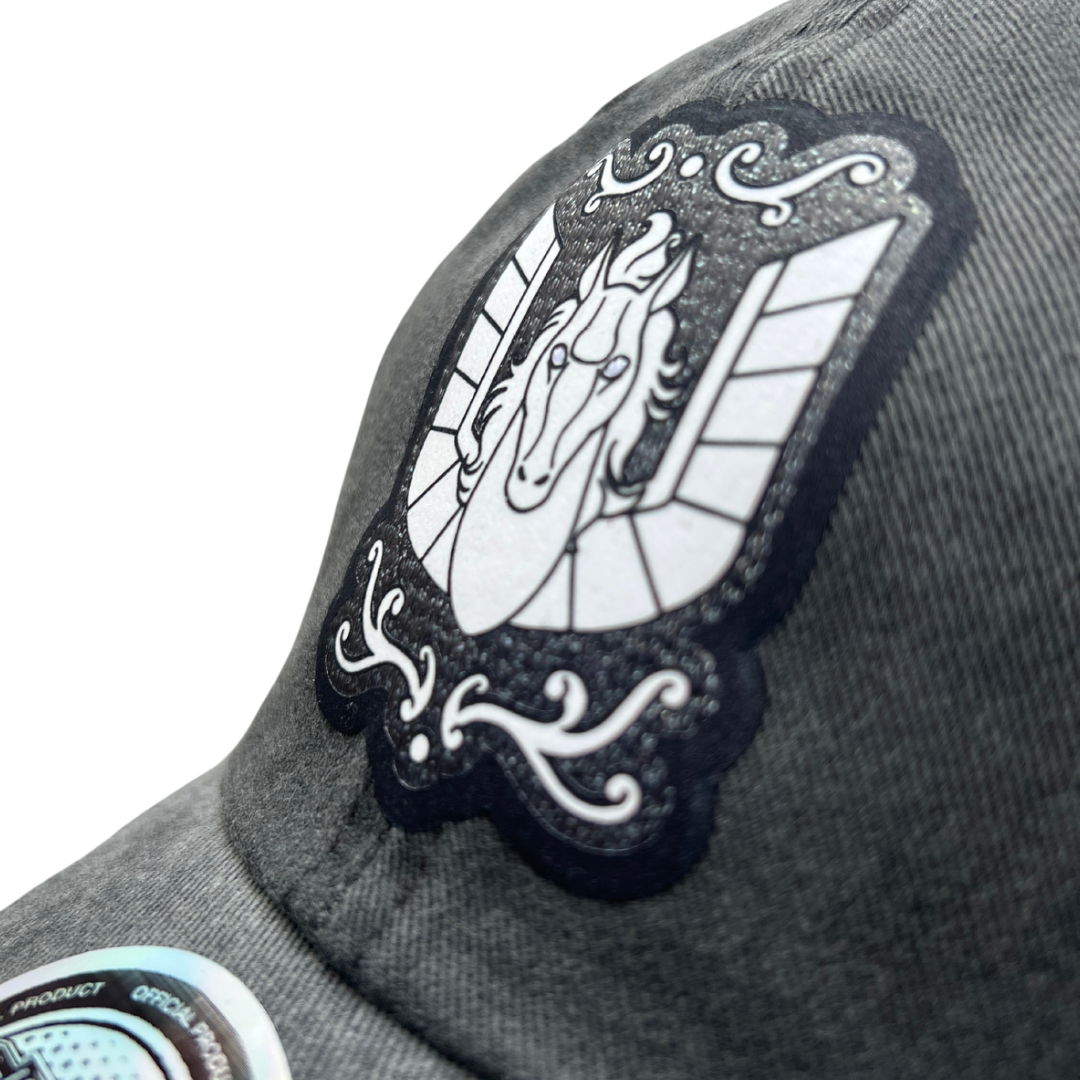 Gorra Los Caballeros del Zodiaco Caja de Pandora Pegaso Gris Tipo Deslavada