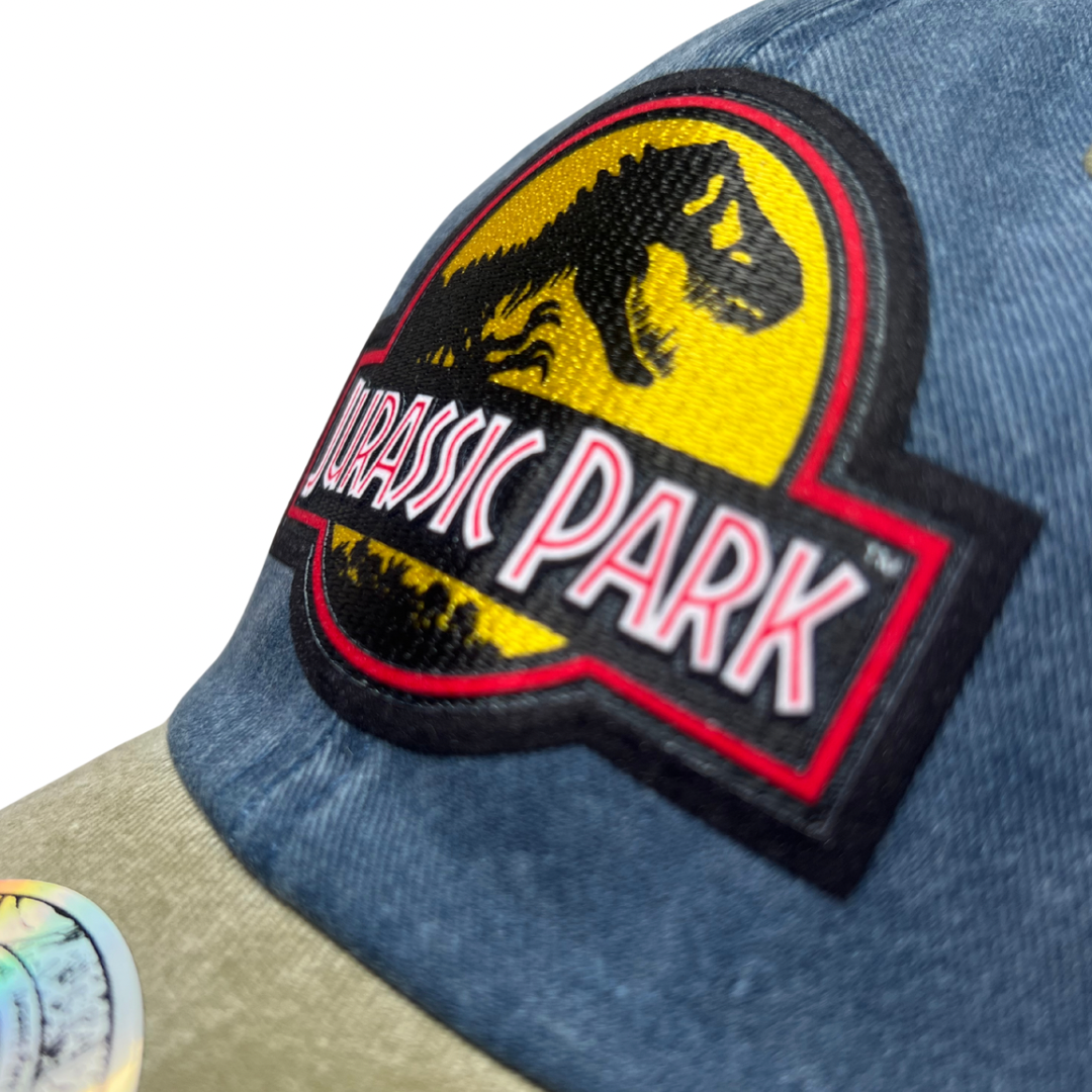 Gorra Jurassic Park Logo Clásico Amarillo Azul/Beige Tipo Deslavada