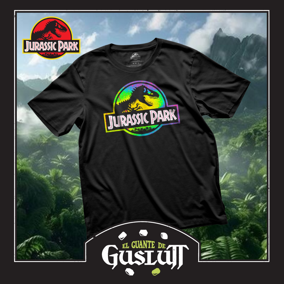 Playera Jurassic Park Logo Neón Negra