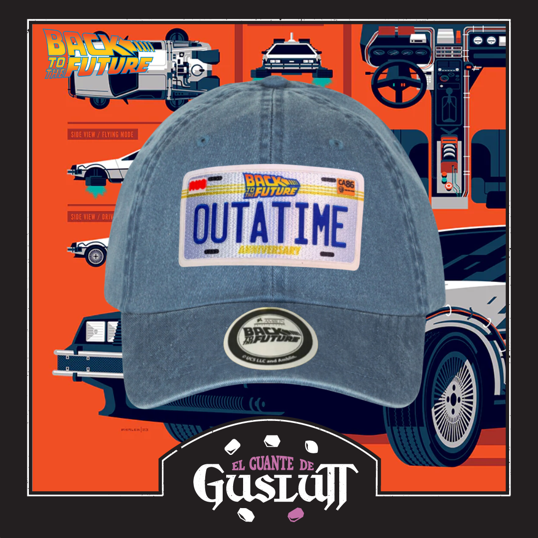 Gorra Back to the Future Placa Outatime Edición 35 Aniversario Azul Tipo Deslavada