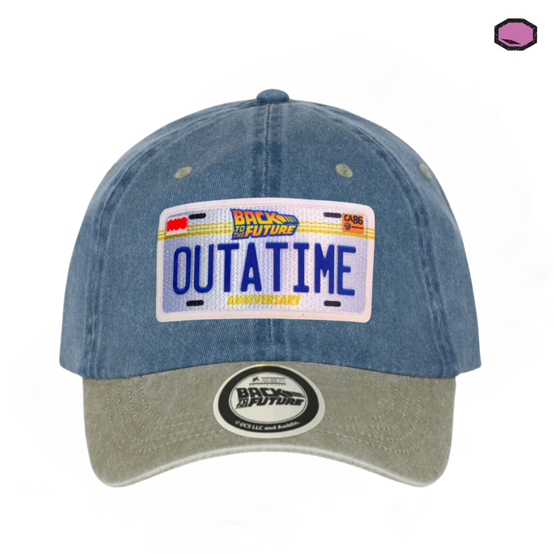 Gorra Back to the Future Placa Outatime 35 Aniversario Azul/Beige Tipo Deslavada