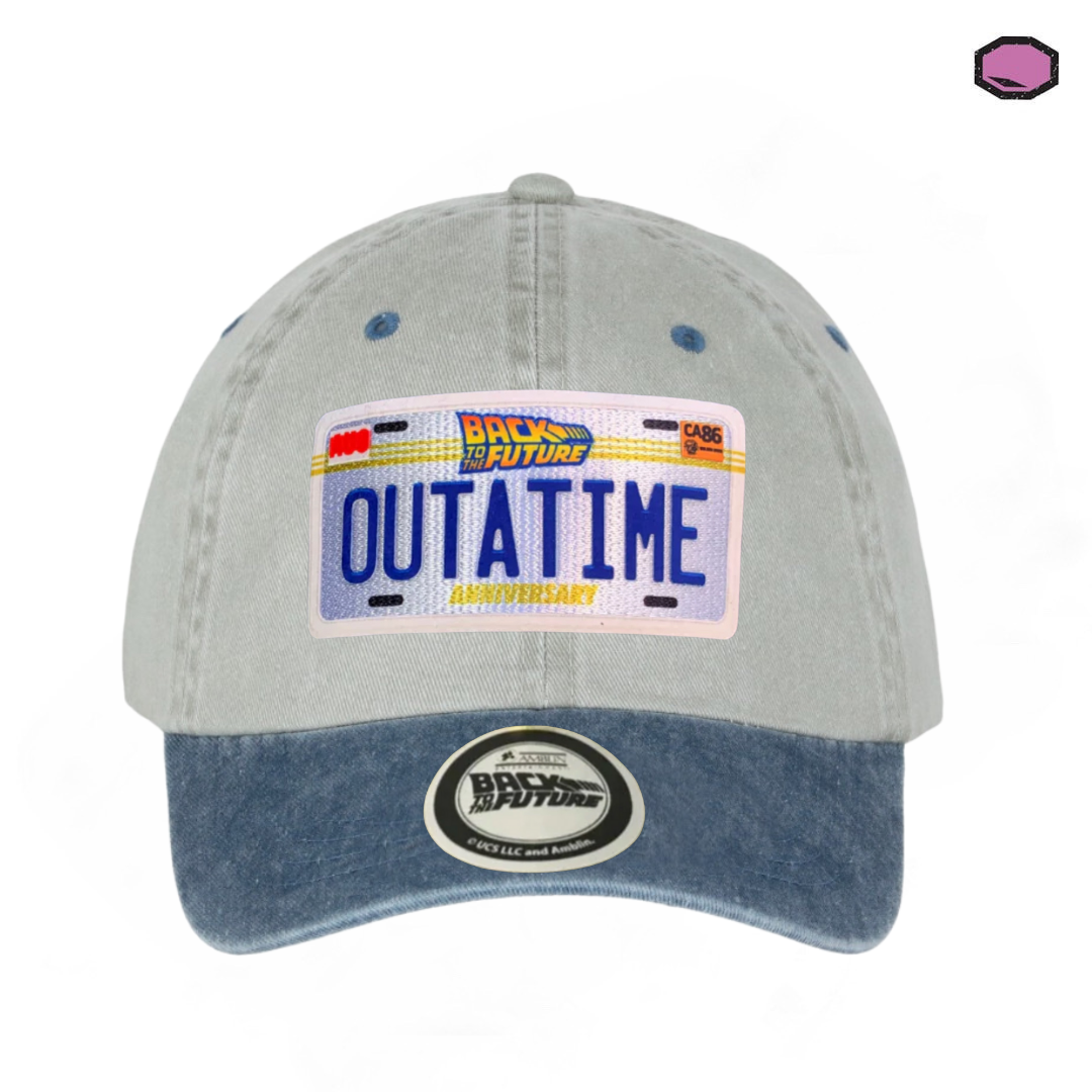 Gorra Back to the Future Placa Outatime 35 Aniversario Beige/Azul Tipo Deslavada
