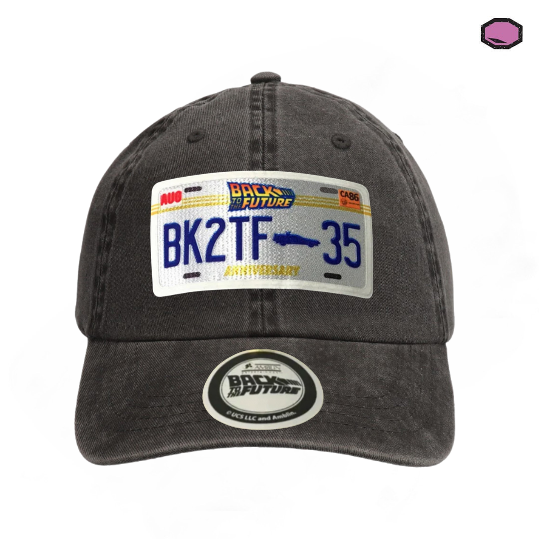 Gorra Back to the Future Placa Edición Especial 35 Aniversario Gris Tipo Deslavada