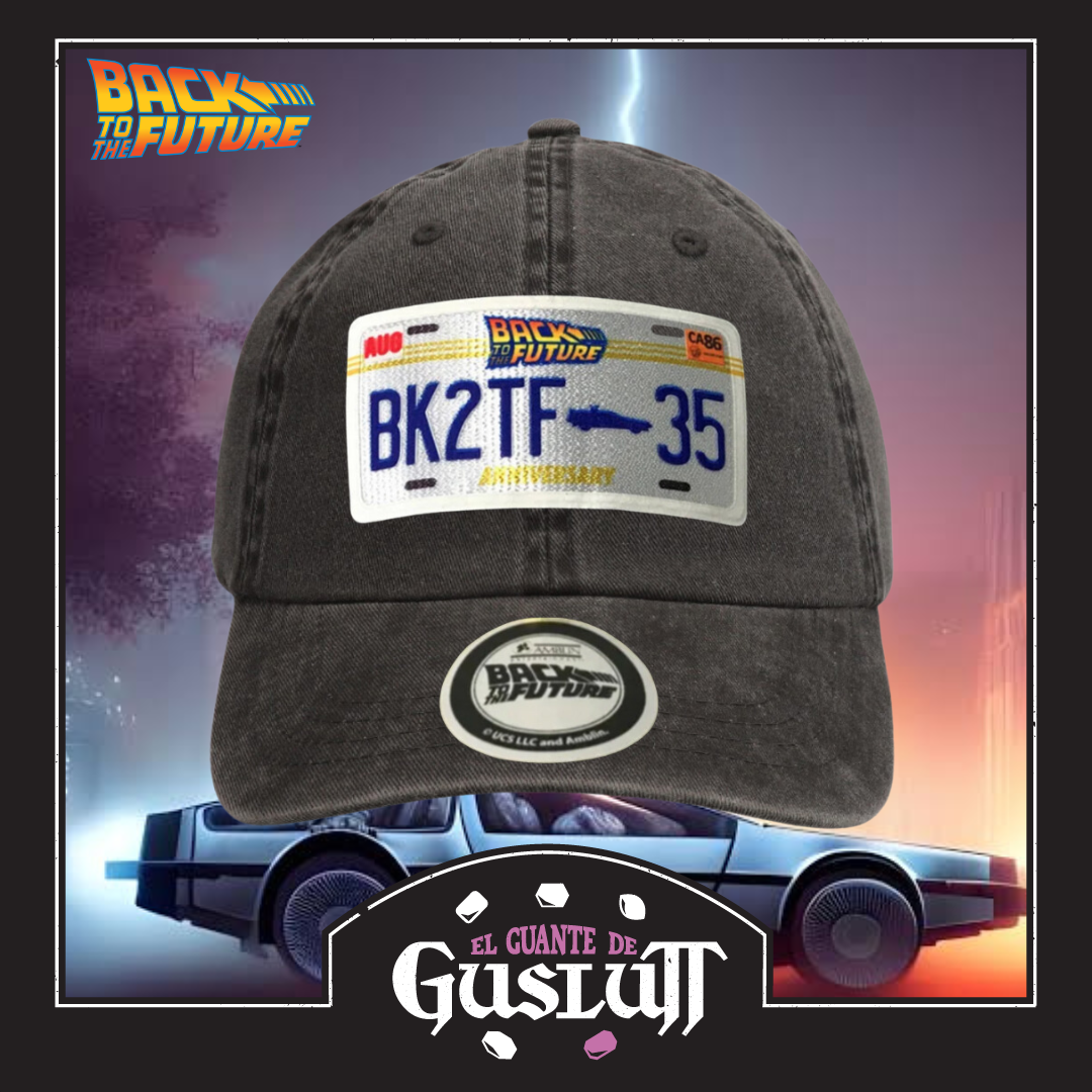 Gorra Back to the Future Placa Edición Especial 35 Aniversario Gris Tipo Deslavada