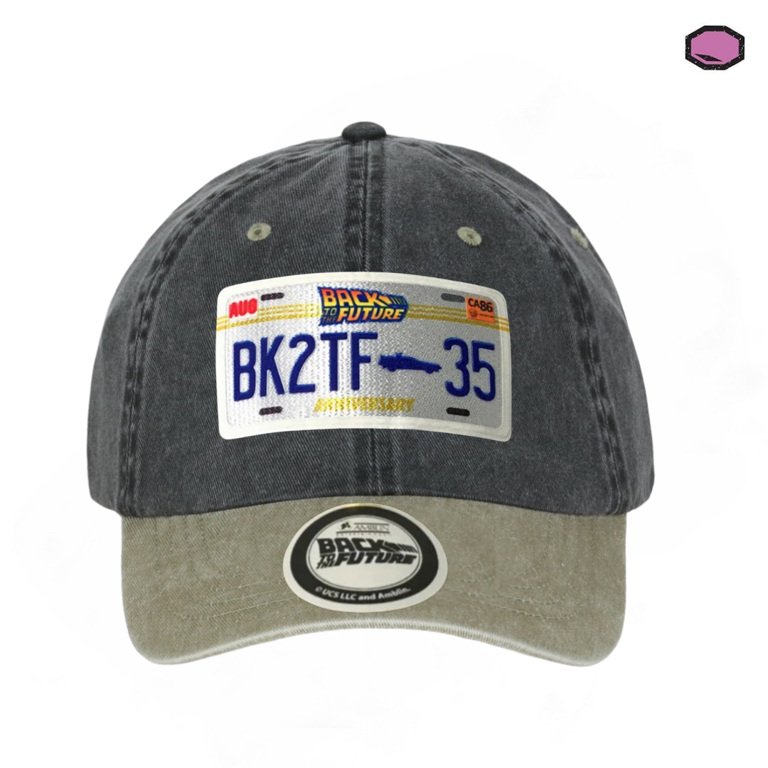 Gorra Back to the Future Placa Edición Especial 35 Aniversario Gris/Beige Tipo Deslavada