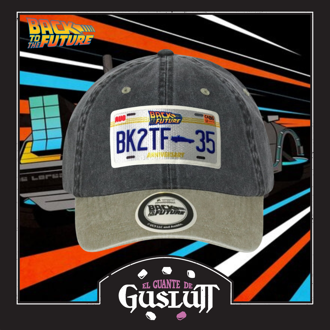 Gorra Back to the Future Placa Edición Especial 35 Aniversario Gris/Beige Tipo Deslavada