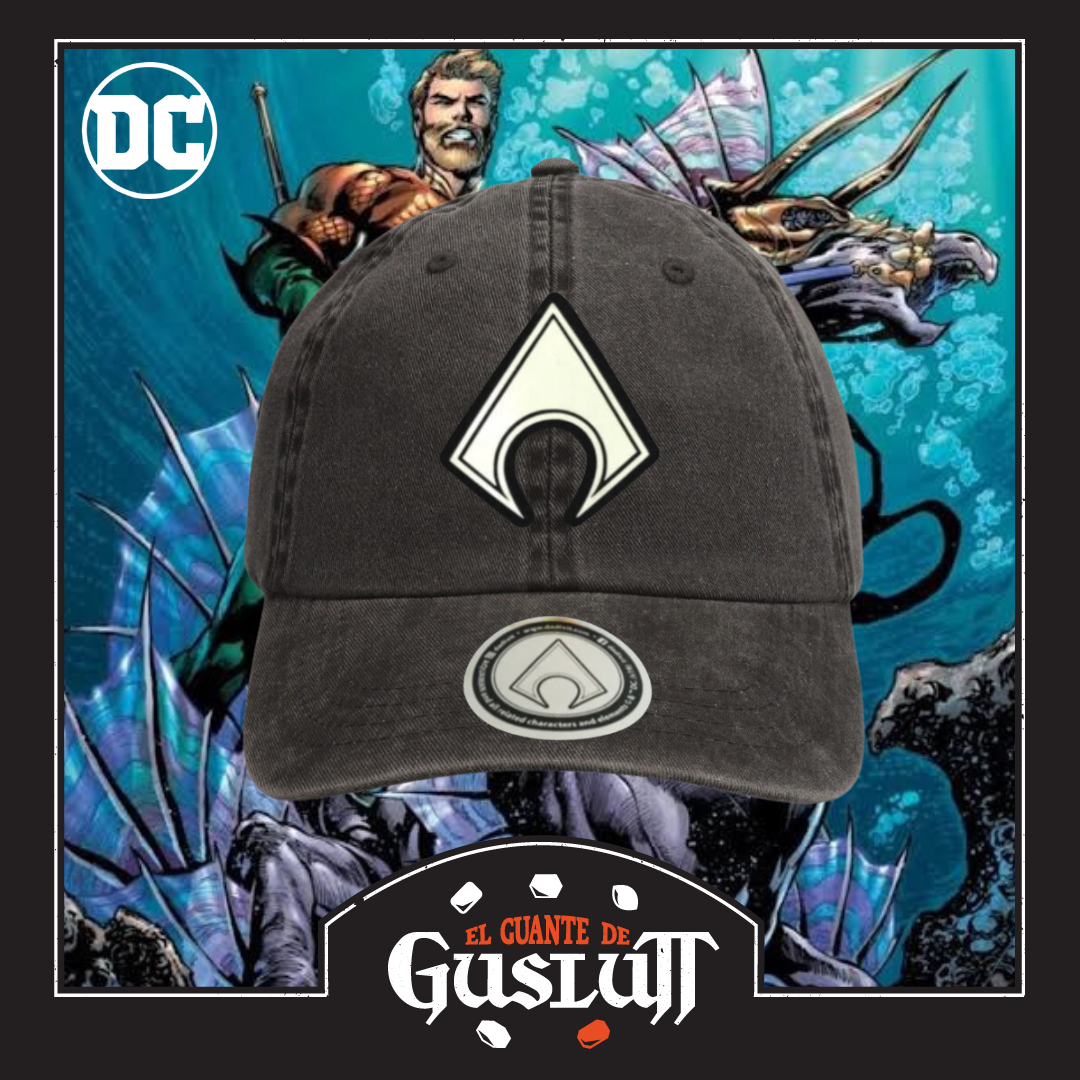 Gorra DC Comics Aquaman Logo con efecto de brillo en la oscuridad Gris Tipo Deslavada