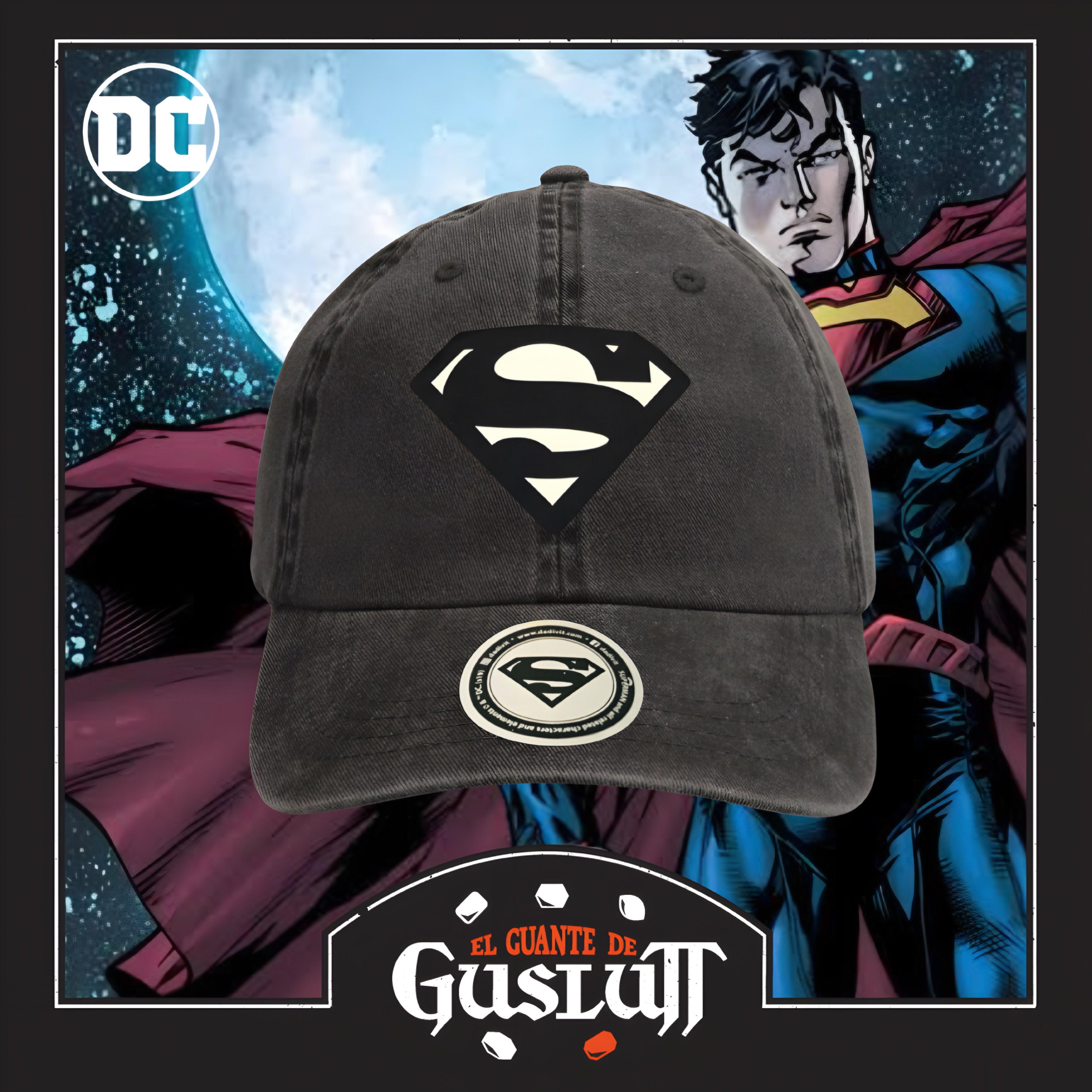Gorra DC Comics Superman Logo con efecto de brillo en la oscuridad Gris Tipo Deslavada