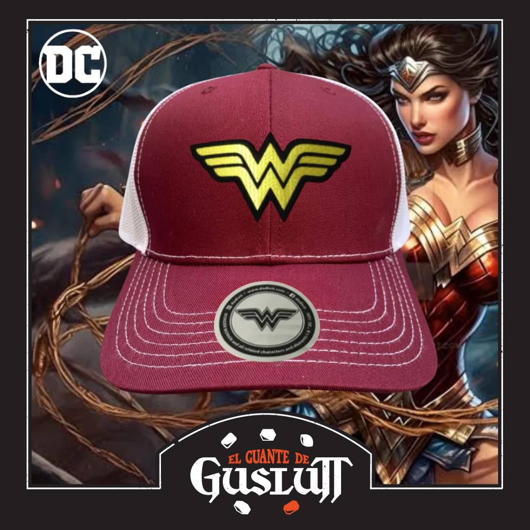 Gorra DC Comics Wonder Woman Logo Clásico Vino/Blanca Tipo Trucker Premium