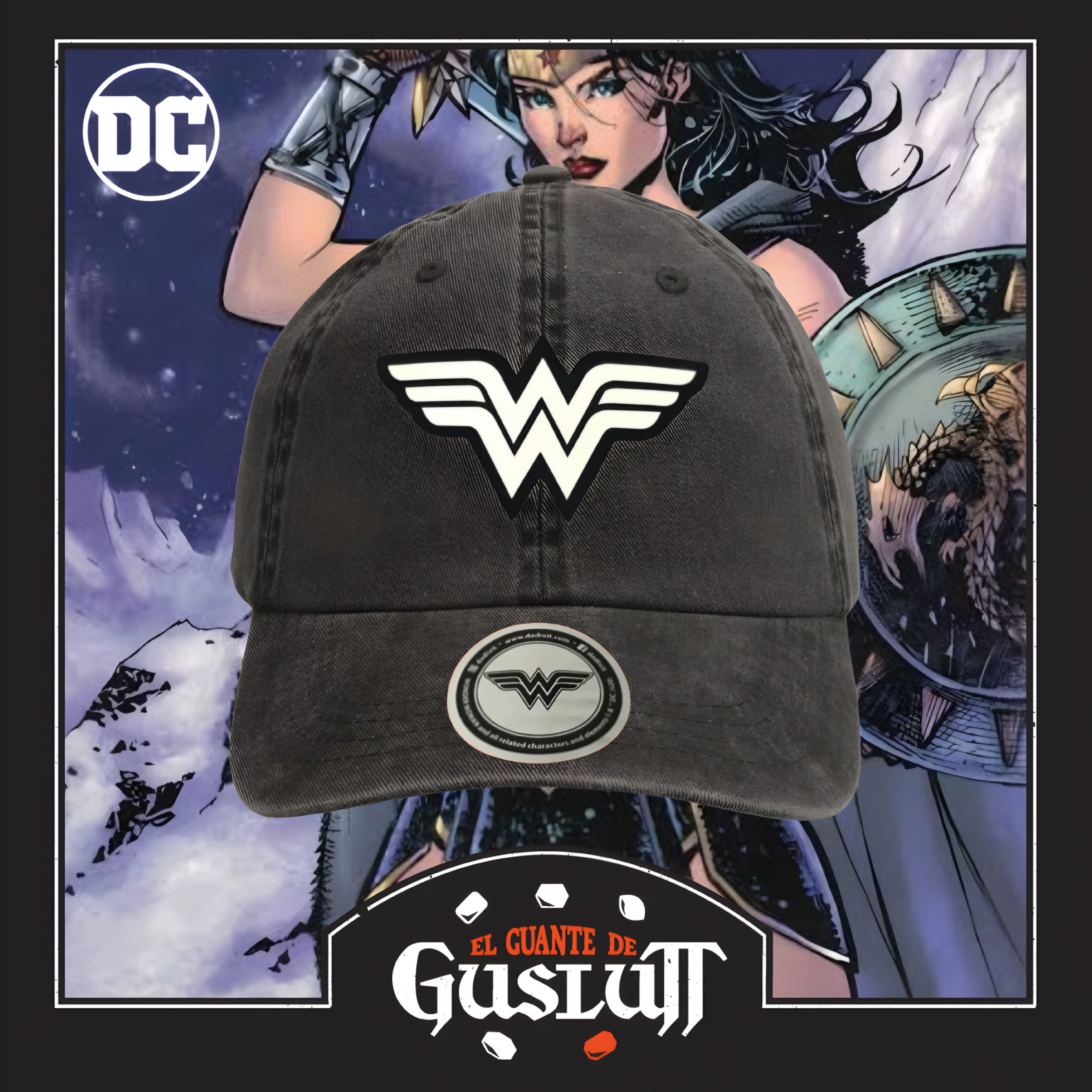 Gorra DC Comics Wonder Woman Logo con efecto de brillo en la oscuridad Gris Tipo Deslavada