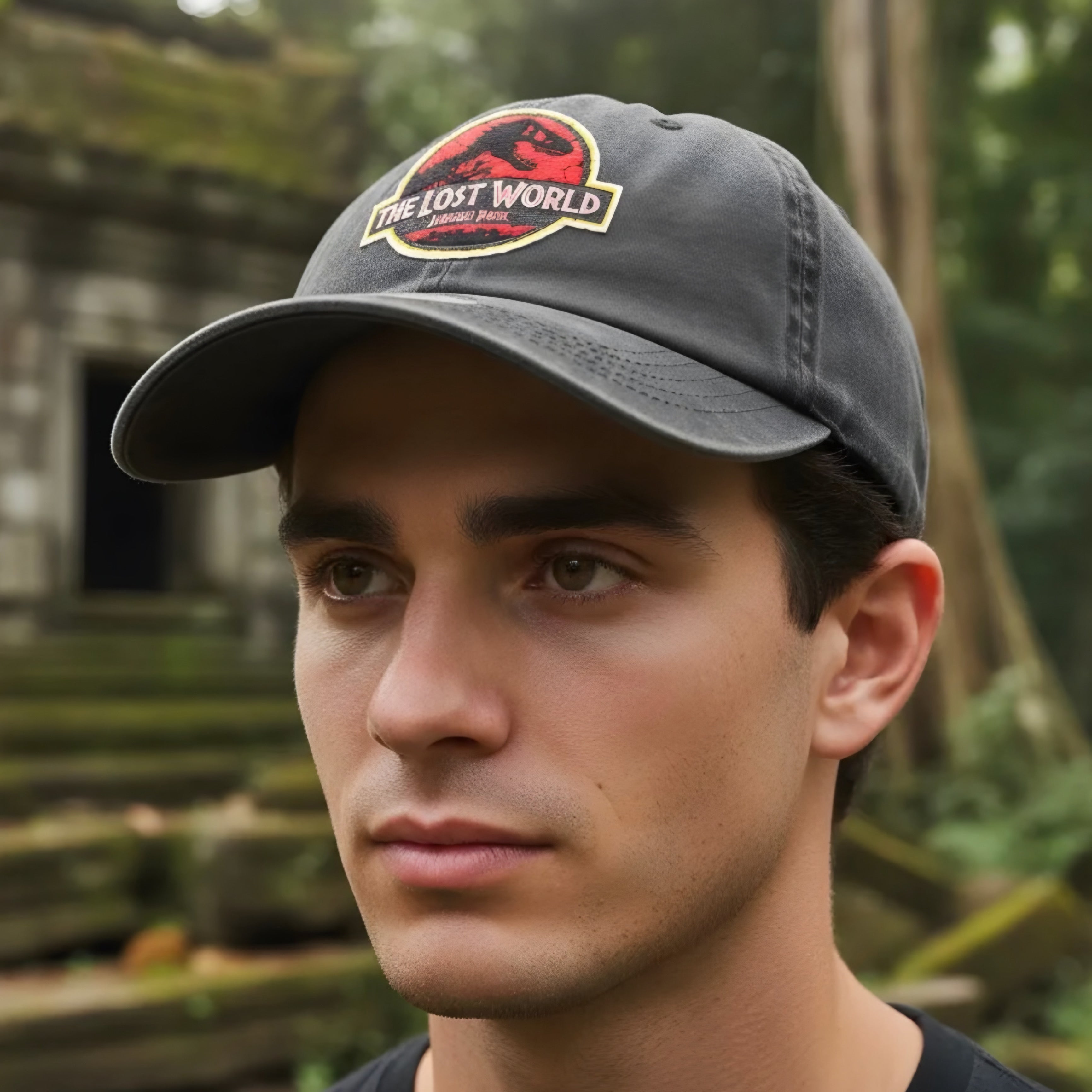 Gorra The Lost World: Jurassic Park Logo Clásico Rojo Gris Tipo Deslavada