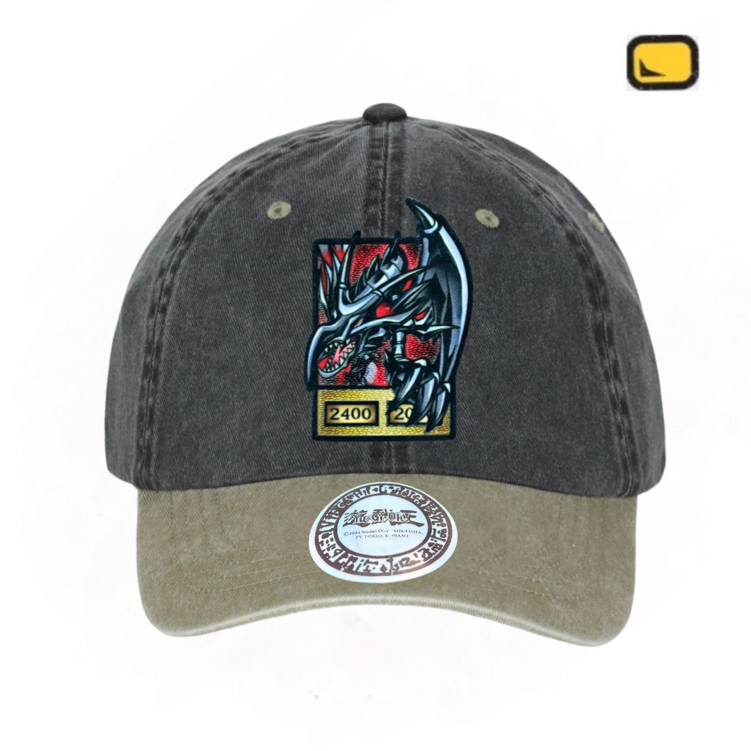 Gorra Yu-Gi-Oh! Dragón Negro de Ojos Rojos Gris/Beige Tipo Deslavada