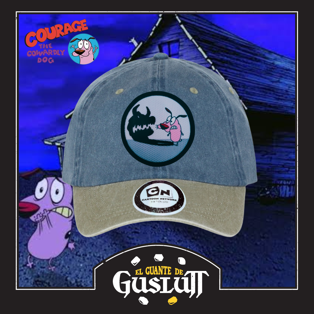 Gorra Cartoon Network Coraje el perro Cobarde Scared Courage Azul/Beige Tipo Deslavada