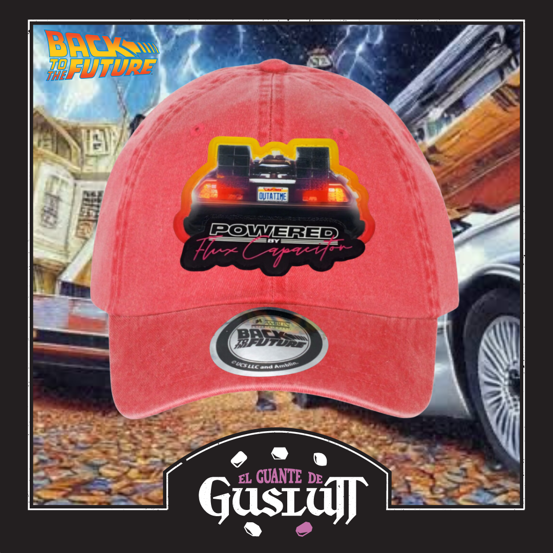 Gorra Back to the Future Delorean Impulsado por Condensador de Flujo Roja Tipo Deslavada