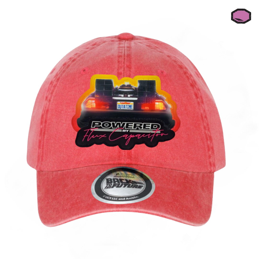Gorra Back to the Future Delorean Impulsado por Condensador de Flujo Roja Tipo Deslavada