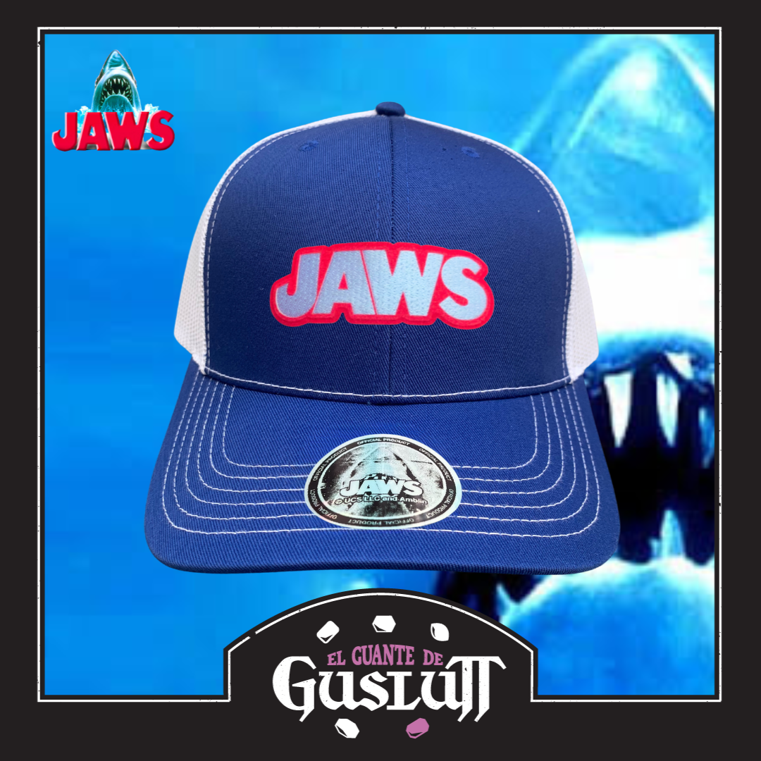 Gorra Jaws Logo Clásico Azul/Blanca Tipo Trucker Premium