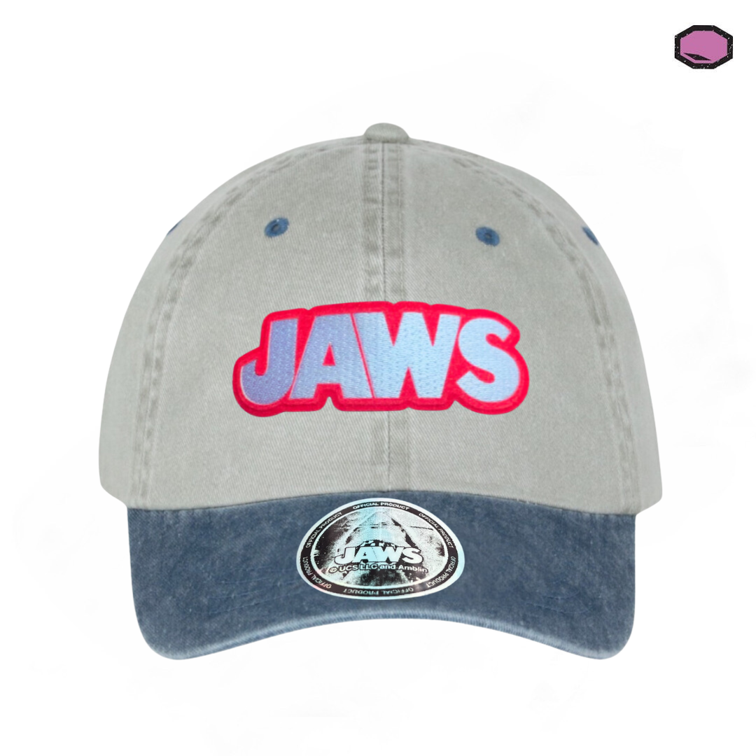 Gorra Jaws Logo Clásico Beige/Azul Tipo Deslavada