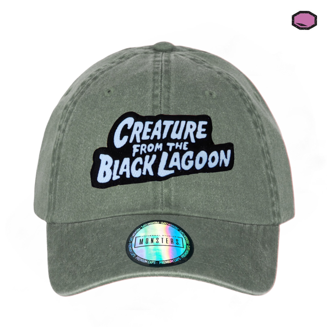 Gorra Universal Monsters Creature from the Black Lagoon Logo Clásico Verde Tipo Deslavada