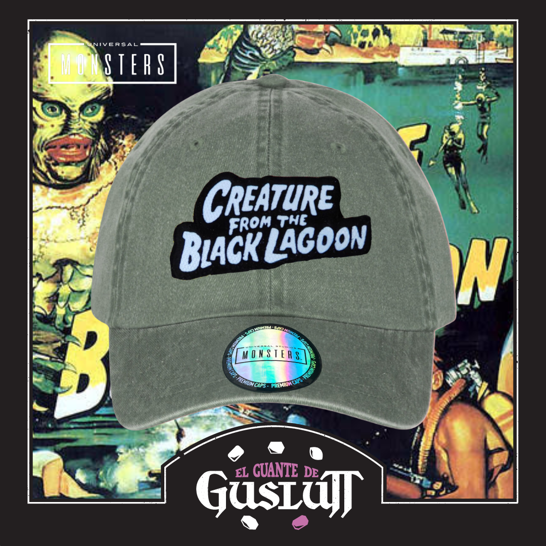 Gorra Universal Monsters Creature from the Black Lagoon Logo Clásico Verde Tipo Deslavada