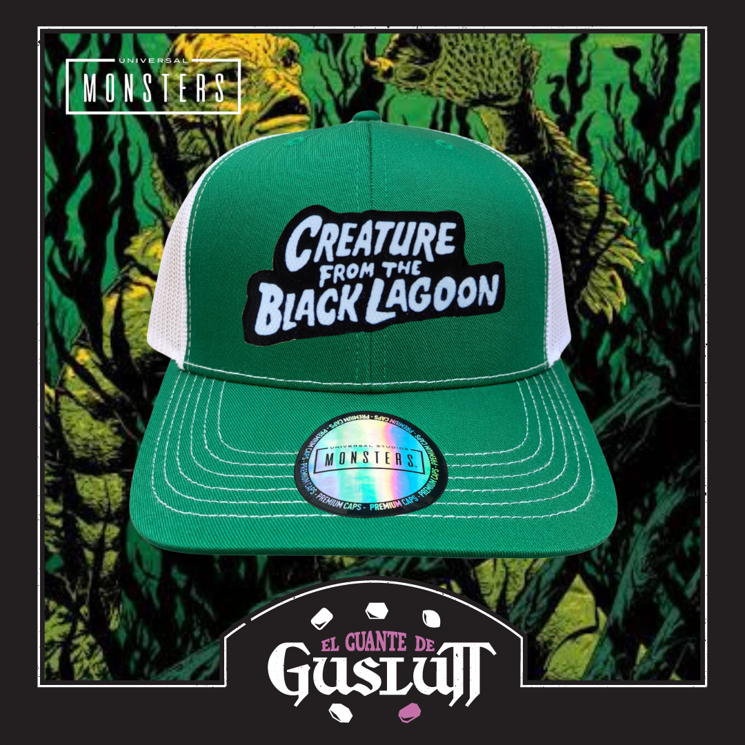 Gorra Universal Monsters Creature from the Black Lagoon Logo Clásico Verde/Blanca Tipo Trucker Premium