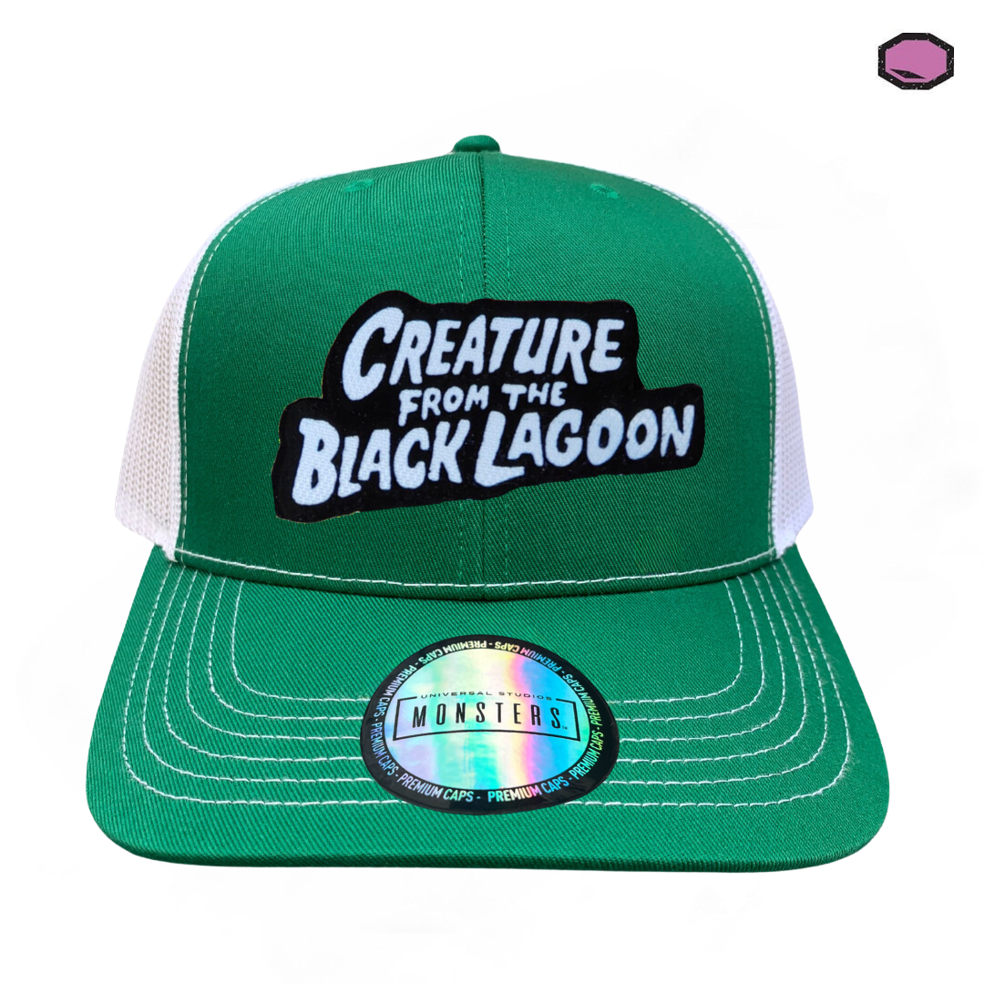 Gorra Universal Monsters Creature from the Black Lagoon Logo Clásico Verde/Blanca Tipo Trucker Premium