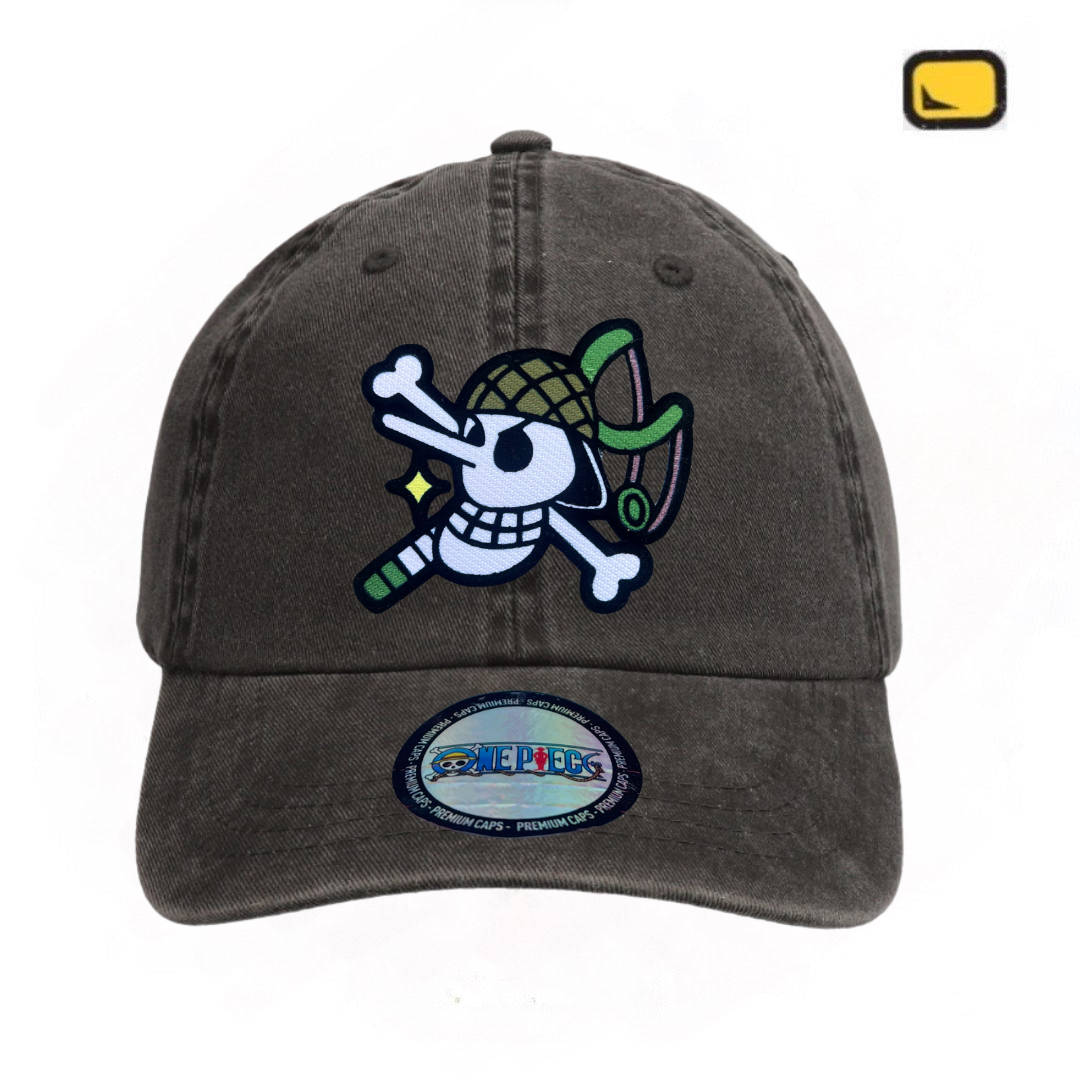 Gorra One Piece Bandera Usopp Gris Tipo Deslavada
