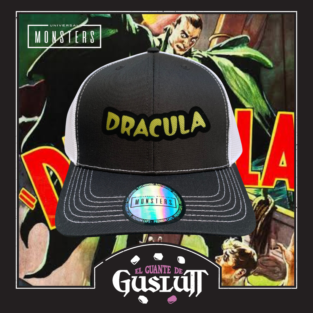 Gorra Universal Monsters Dracula Logo Clásico Negra/Blanca Tipo Trucker Premium