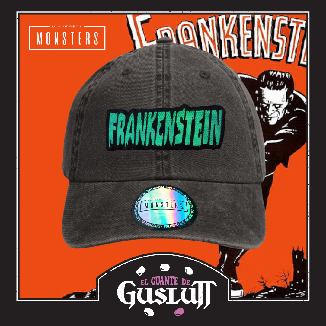 Gorra Universal Monsters Frankenstein Logo Clásico Gris Tipo Deslavada